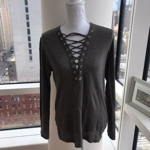 IRO Linen Grommet Green Long Sleeve Top